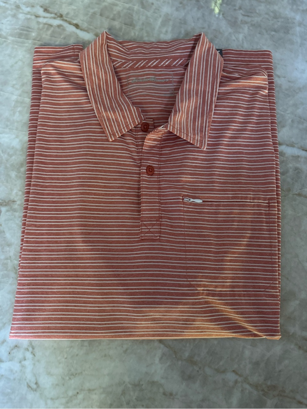 Eddie Bauer Rust-Red Striped Polo with Pocket